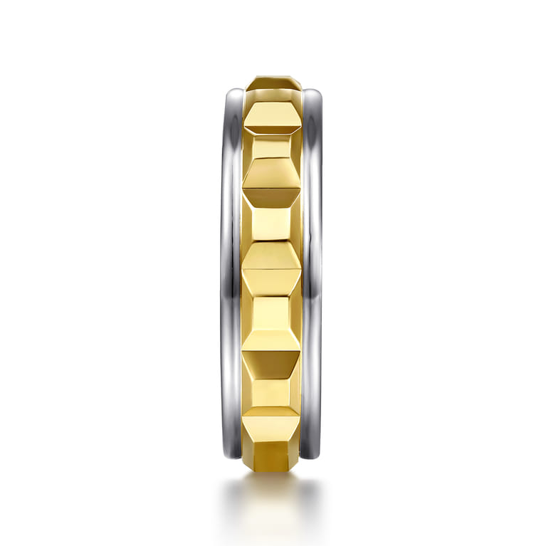 Talon - 14K White and Yellow Gold Plain Men's Wedding Band - Shot 4