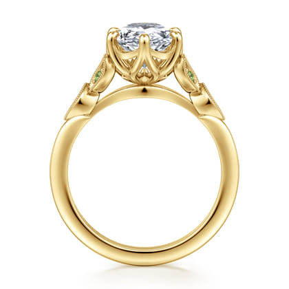 Tammy - Vintage Inspired 14K Yellow Gold Oval Green Sapphire and Diamod Engagement Ring