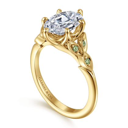 Tammy - Vintage Inspired 14K Yellow Gold Oval Green Sapphire and Diamod Engagement Ring