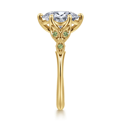 Tammy - Vintage Inspired 14K Yellow Gold Oval Green Sapphire and Diamod Engagement Ring