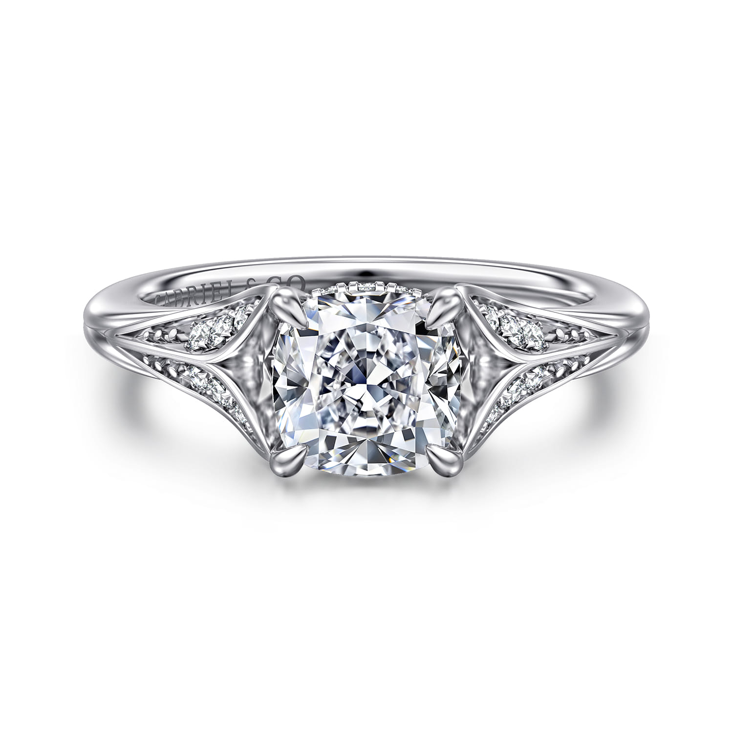 Taye - 14K White Gold Split Shank Cushion Cut Diamond Engagement Ring
