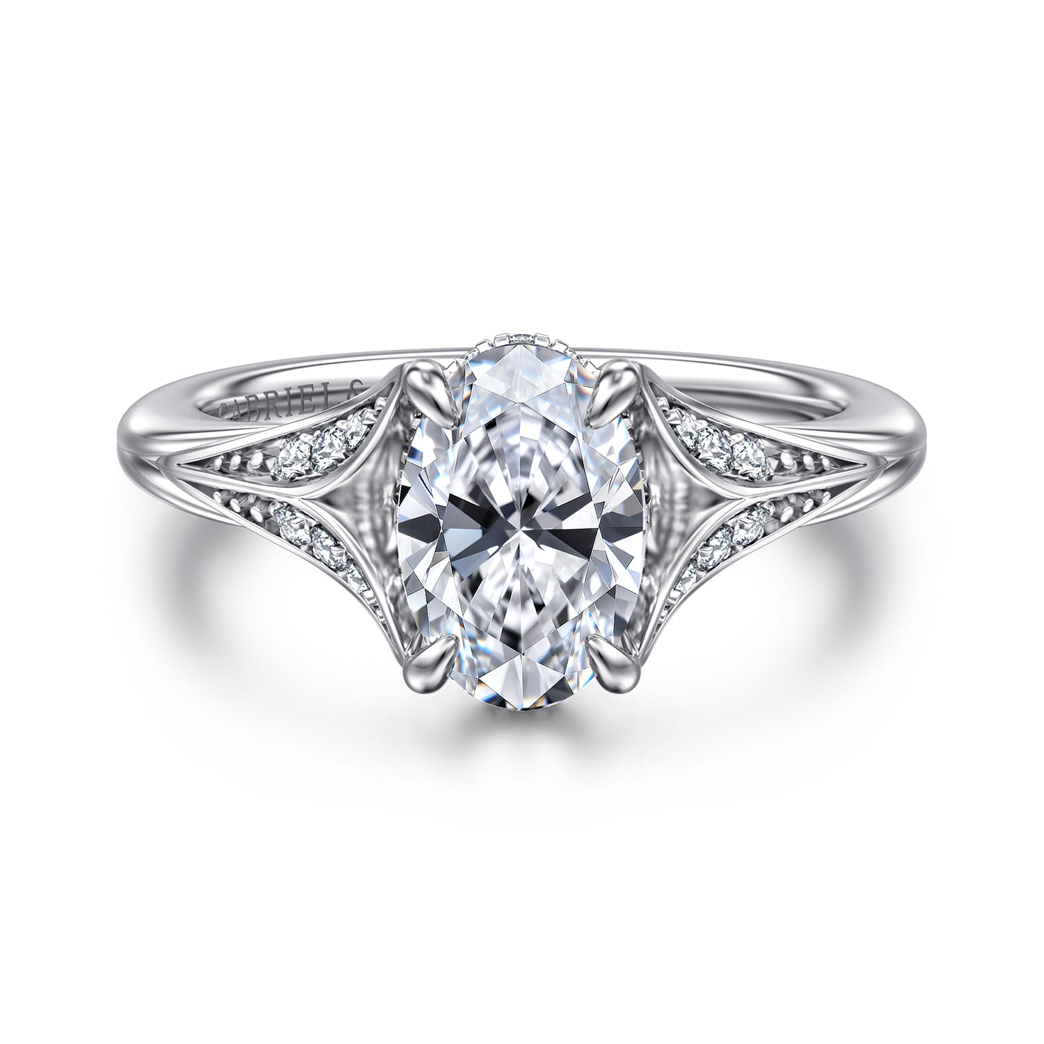 Taye - 14K White Gold Split Shank Oval Diamond Engagement Ring