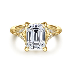 14K Yellow Gold Split Shank Emerald Cut Diamond Engagement Ring