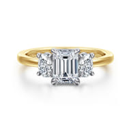 Thalina - 14K White-Yellow Gold Emerald Cut Three Stone Diamond Engagement Ring