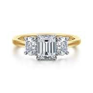 Thalina - 14K White-Yellow Gold Emerald Cut Three Stone Diamond Engagement Ring