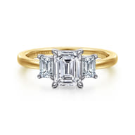 Thalina - 14K White-Yellow Gold Emerald Cut Three Stone Diamond Engagement Ring