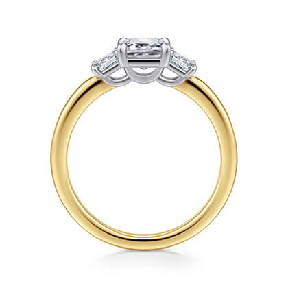 Thalina - 14K White-Yellow Gold Emerald Cut Three Stone Diamond Engagement Ring