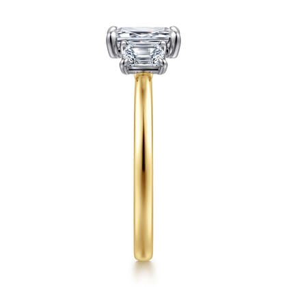 Thalina - 14K White-Yellow Gold Emerald Cut Three Stone Diamond Engagement Ring