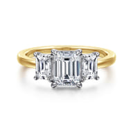 Thalina - 14K White-Yellow Gold Emerald Cut Three Stone Diamond Engagement Ring