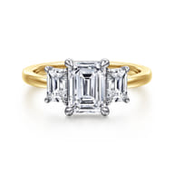 Thalina - 14K White-Yellow Gold Emerald Cut Three Stone Diamond Engagement Ring