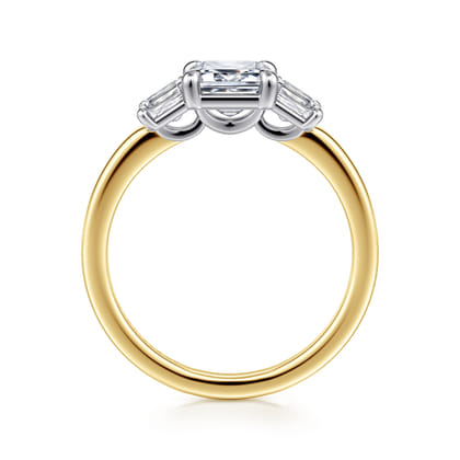 Thalina - 14K White-Yellow Gold Emerald Cut Three Stone Diamond Engagement Ring
