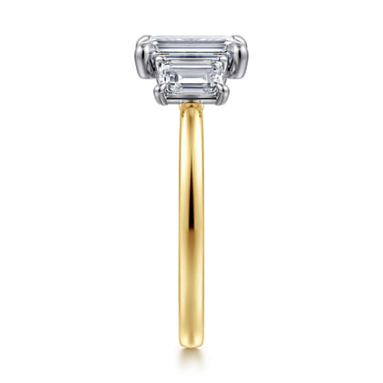 Thalina - 14K White-Yellow Gold Emerald Cut Three Stone Diamond Engagement Ring
