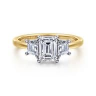 Thalina - 14K White-Yellow Gold Emerald Cut Three Stone Diamond Engagement Ring