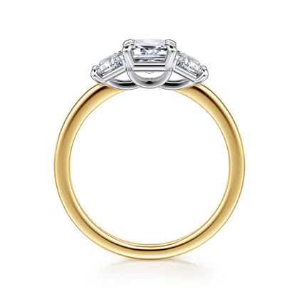 Thalina - 14K White-Yellow Gold Emerald Cut Three Stone Diamond Engagement Ring