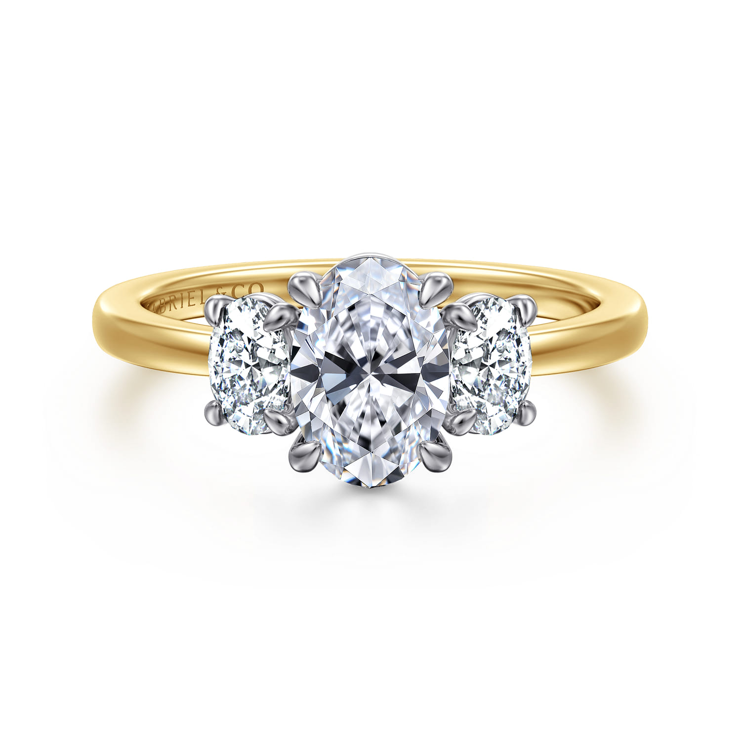 Thalina - 14K White-Yellow Gold Oval Three Stone Diamond Engagement Ring