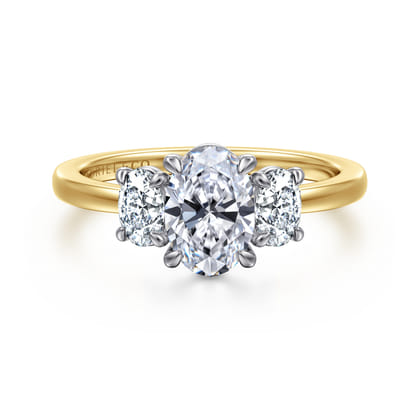 Thalina - 14K White-Yellow Gold Oval Three Stone Diamond Engagement Ring