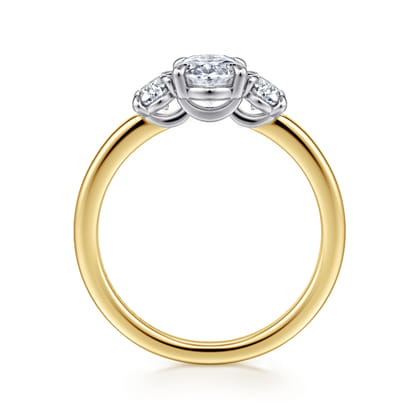 Thalina - 14K White-Yellow Gold Oval Three Stone Diamond Engagement Ring
