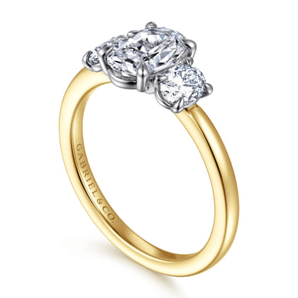 Thalina - 14K White-Yellow Gold Oval Three Stone Diamond Engagement Ring
