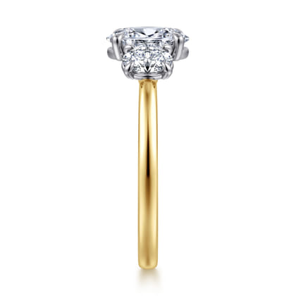 Thalina - 14K White-Yellow Gold Oval Three Stone Diamond Engagement Ring
