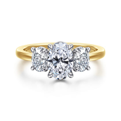 Thalina - 14K White-Yellow Gold Oval Three Stone Diamond Engagement Ring
