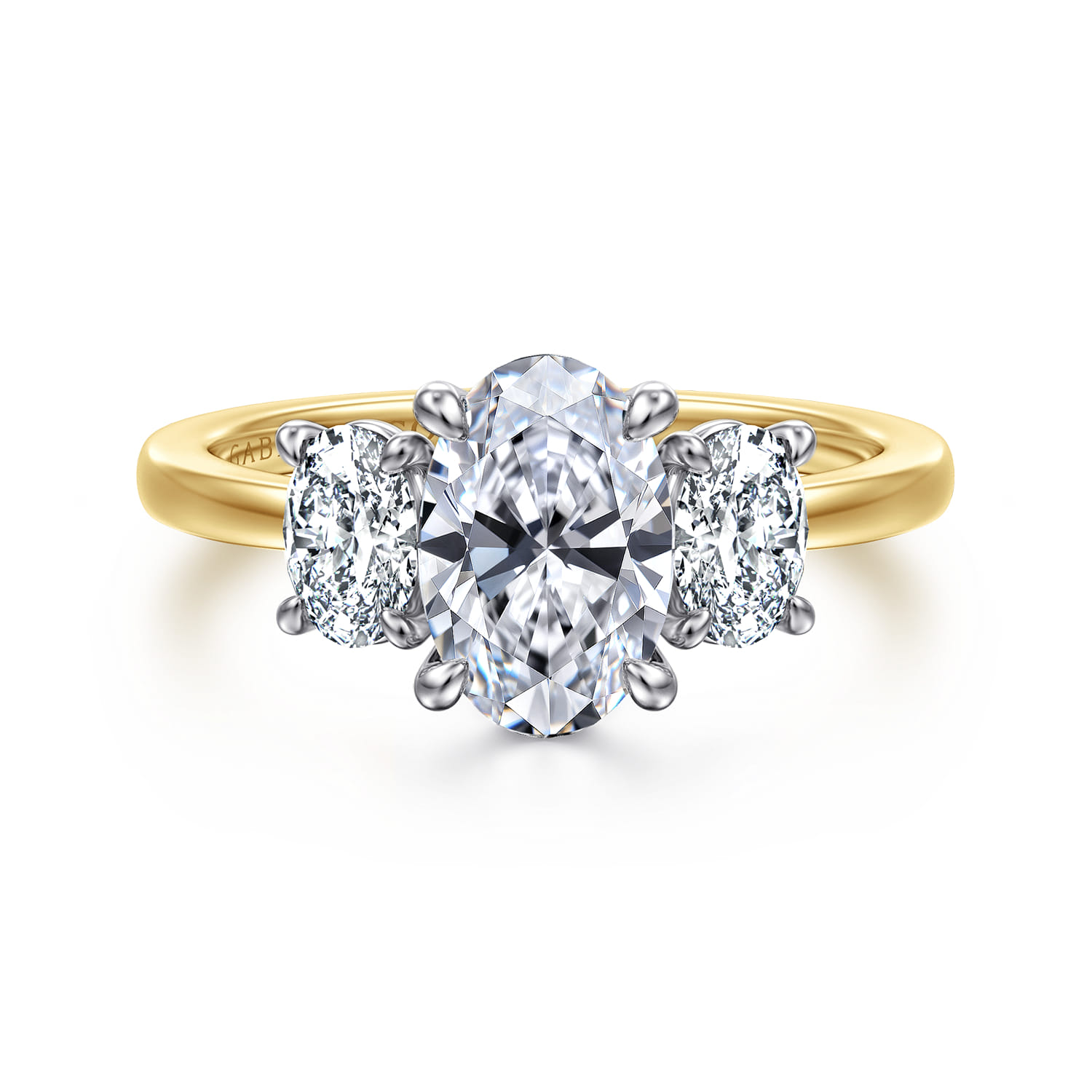 Thalina - 14K White-Yellow Gold Oval Three Stone Diamond Engagement Ring