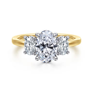 Thalina - 14K White-Yellow Gold Oval Three Stone Diamond Engagement Ring
