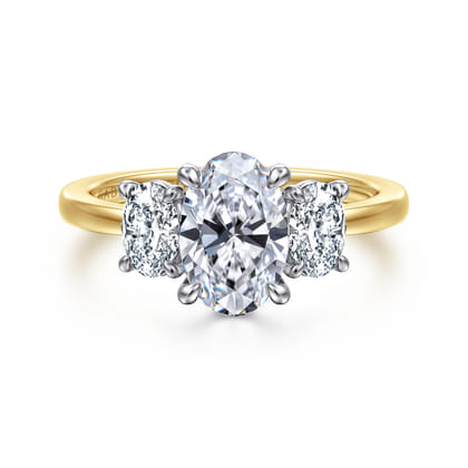 Thalina - 14K White-Yellow Gold Oval Three Stone Diamond Engagement Ring
