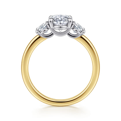 Thalina - 14K White-Yellow Gold Oval Three Stone Diamond Engagement Ring