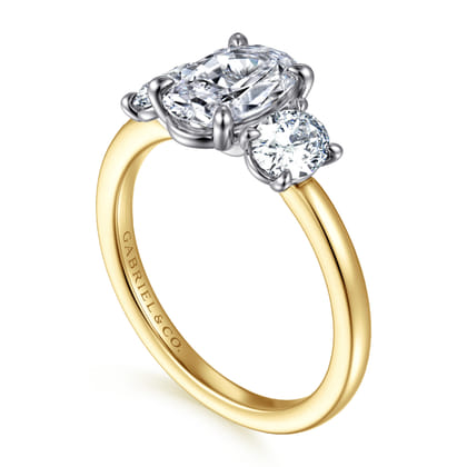 Thalina - 14K White-Yellow Gold Oval Three Stone Diamond Engagement Ring