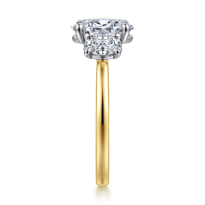 Thalina - 14K White-Yellow Gold Oval Three Stone Diamond Engagement Ring
