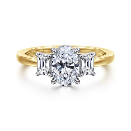 Thalina - 14K White-Yellow Gold Oval Three Stone Diamond Engagement Ring