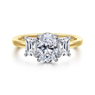 Thalina - 14K White-Yellow Gold Oval Three Stone Diamond Engagement Ring