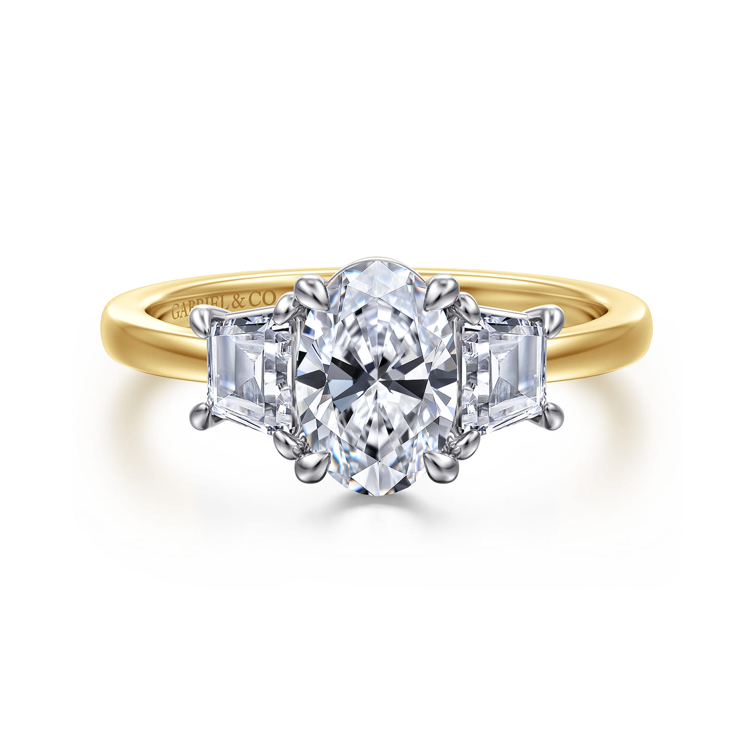 Thalina - 14K White-Yellow Gold Oval Three Stone Diamond Engagement Ring