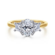 Thalina - 14K White-Yellow Gold Oval Three Stone Diamond Engagement Ring