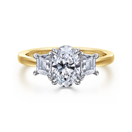 Thalina - 14K White-Yellow Gold Oval Three Stone Diamond Engagement Ring