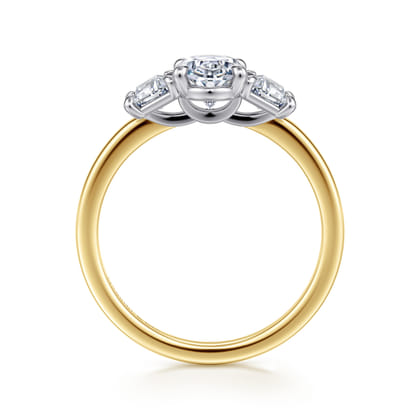 Thalina - 14K White-Yellow Gold Oval Three Stone Diamond Engagement Ring