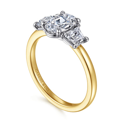 Thalina - 14K White-Yellow Gold Oval Three Stone Diamond Engagement Ring