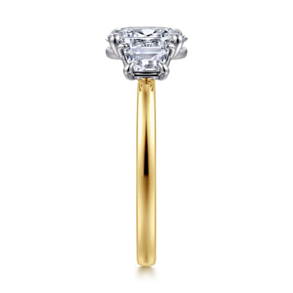Thalina - 14K White-Yellow Gold Oval Three Stone Diamond Engagement Ring