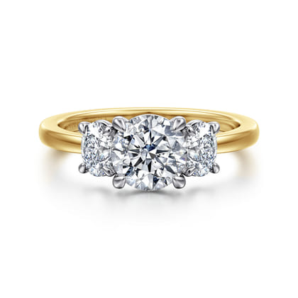 Thalina - 14K White-Yellow Gold Round Three Stone Diamond Engagement Ring
