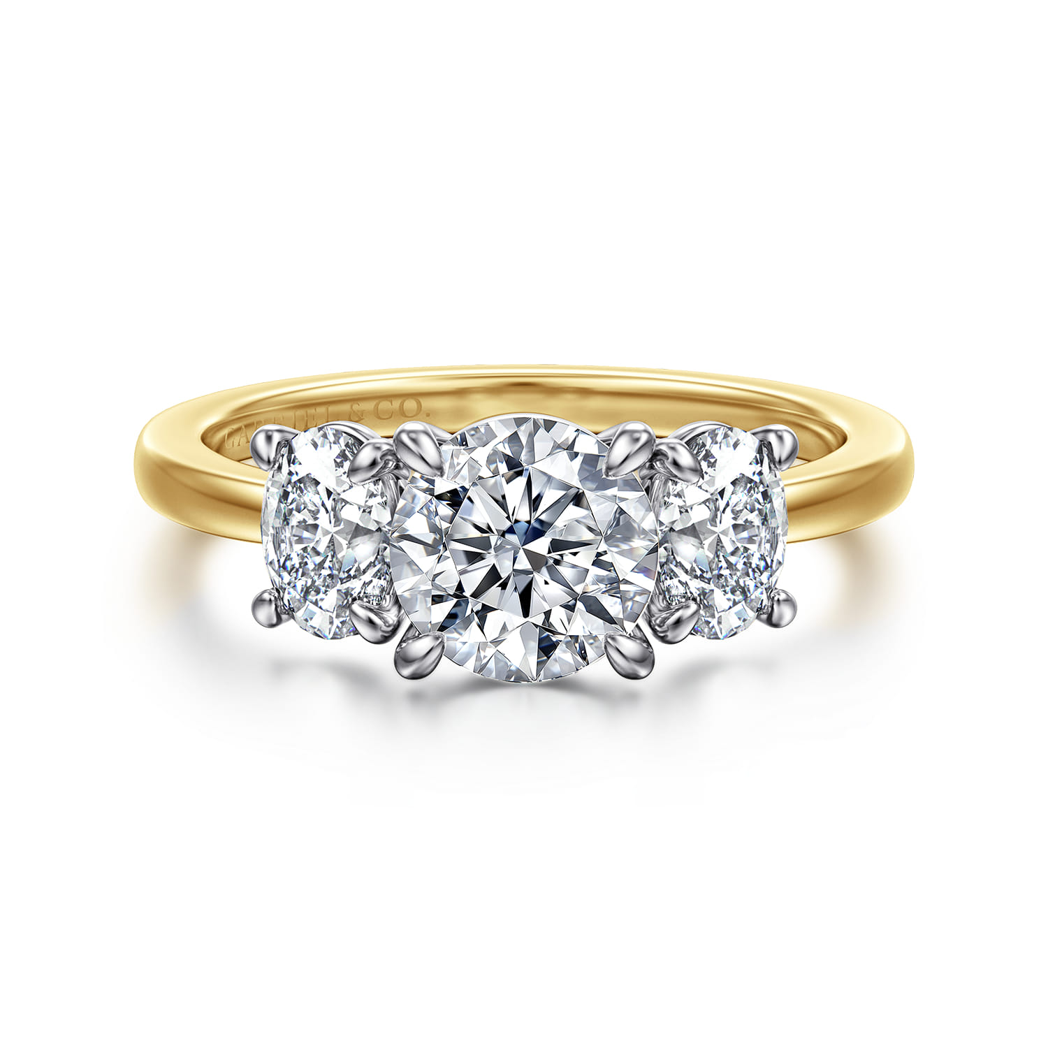 Thalina - 14K White-Yellow Gold Round Three Stone Diamond Engagement Ring