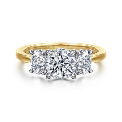 Thalina - 14K White-Yellow Gold Round Three Stone Diamond Engagement Ring