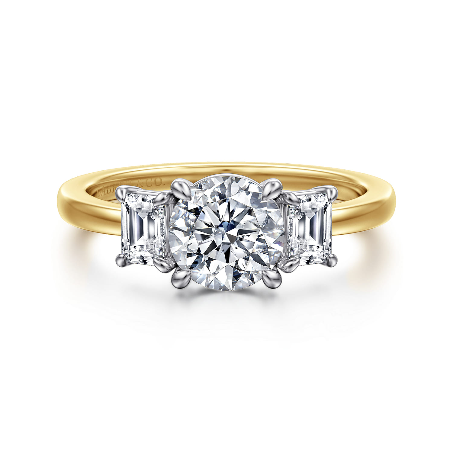 Thalina - 14K White-Yellow Gold Round Three Stone Diamond Engagement Ring
