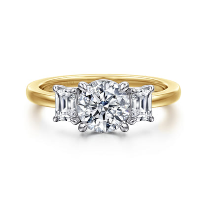 Thalina - 14K White-Yellow Gold Round Three Stone Diamond Engagement Ring