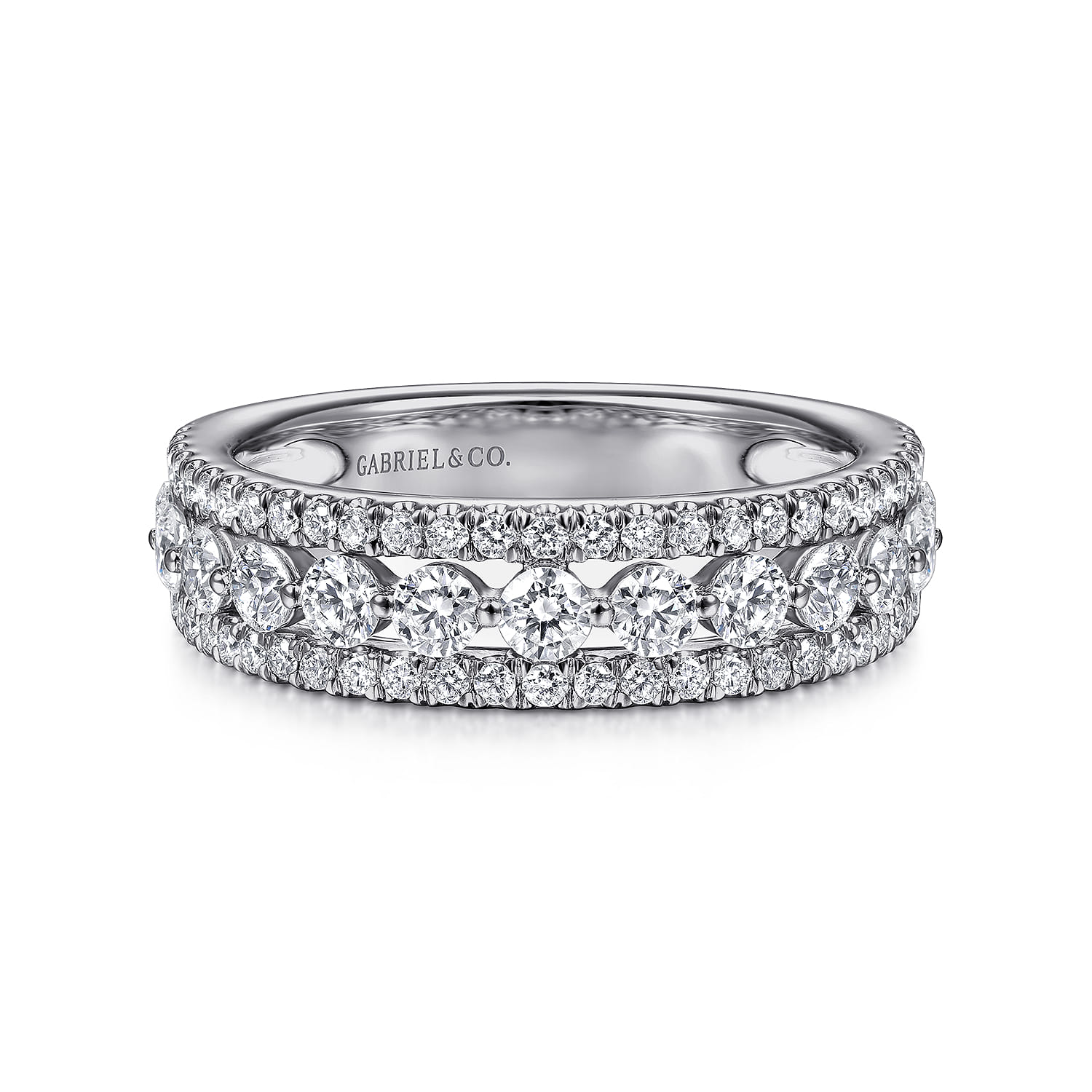 Fancy Wedding Ring in 14k White Gold with Round Natural Diamond at Gabriel & Co. - Shot 1