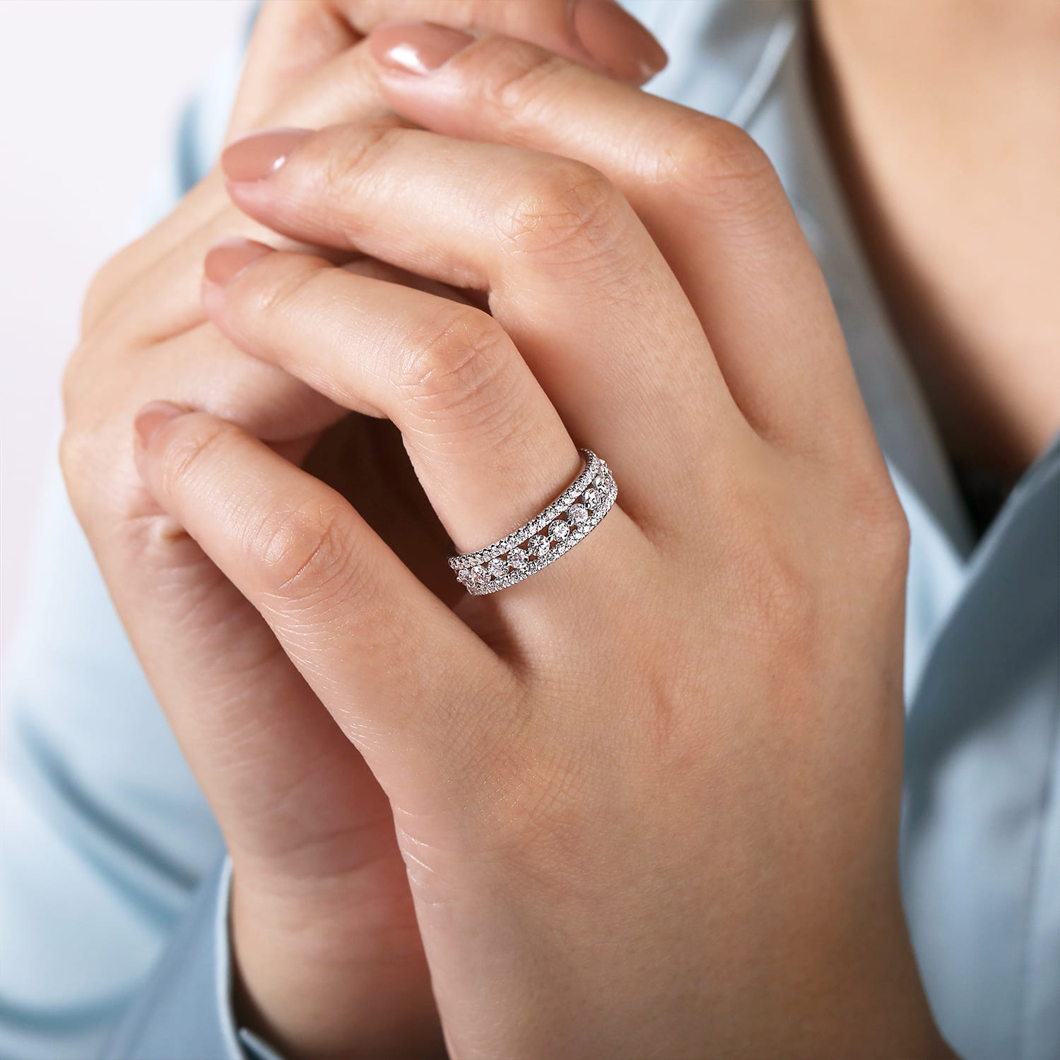 Fancy Wedding Ring in 14k White Gold with Round Natural Diamond at Gabriel & Co. - Shot 5