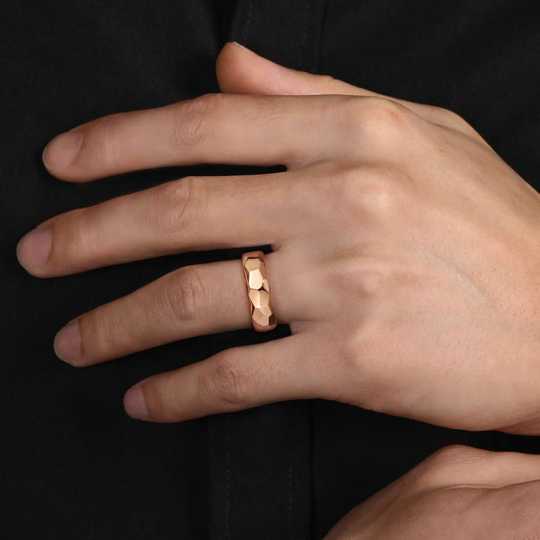 Theo - 14K Rose Gold 7mm Mens Wedding Band in High Polished Finish - Shot 5