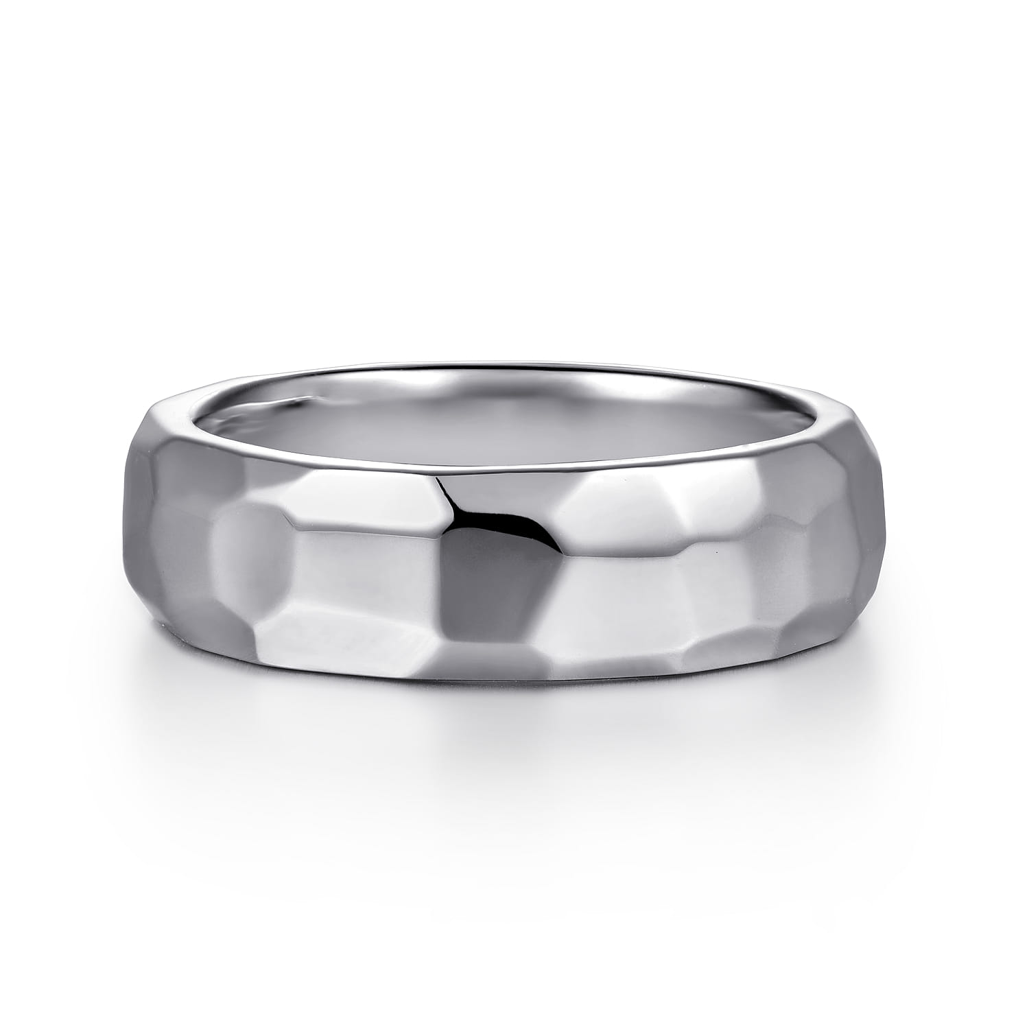 Theo - 14K White Gold 7mm Mens Wedding Band in High Polished Finish - Shot 1
