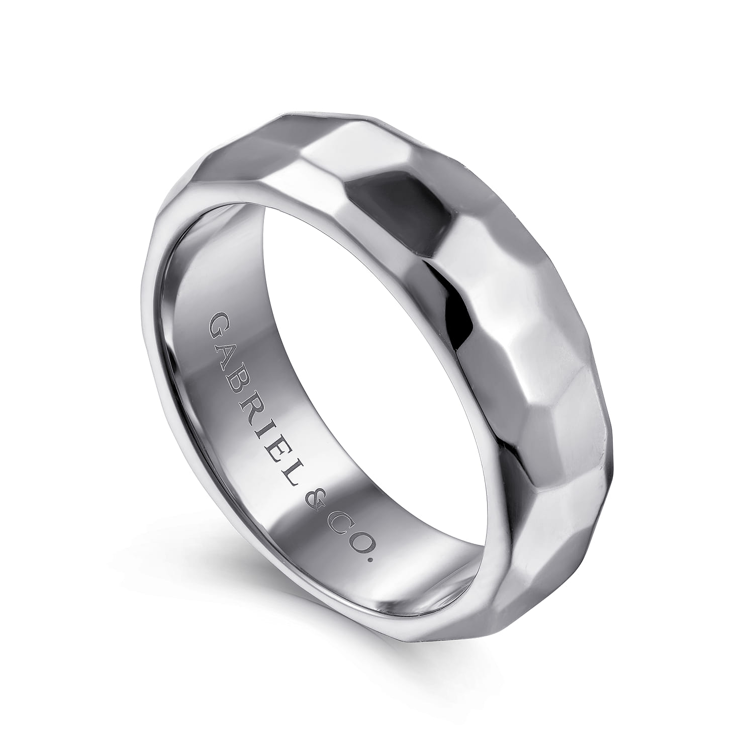 Theo - 14K White Gold 7mm Mens Wedding Band in High Polished Finish - Shot 3