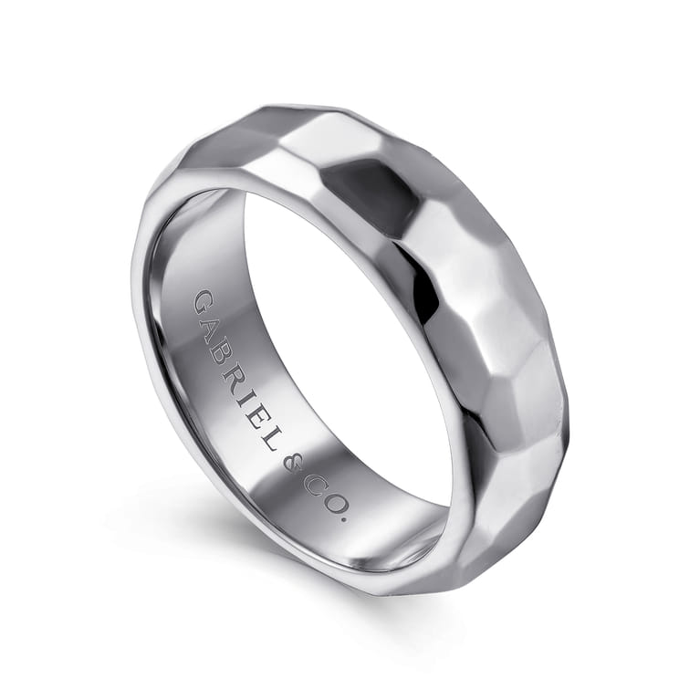 Theo - 14K White Gold 7mm Mens Wedding Band in High Polished Finish - Shot 3
