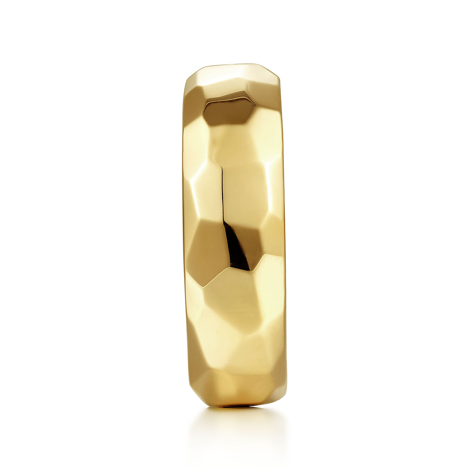 Theo - 14K Yellow Gold 7mm - Hammered Men's Wedding Band in High Polished Finish - Shot 4